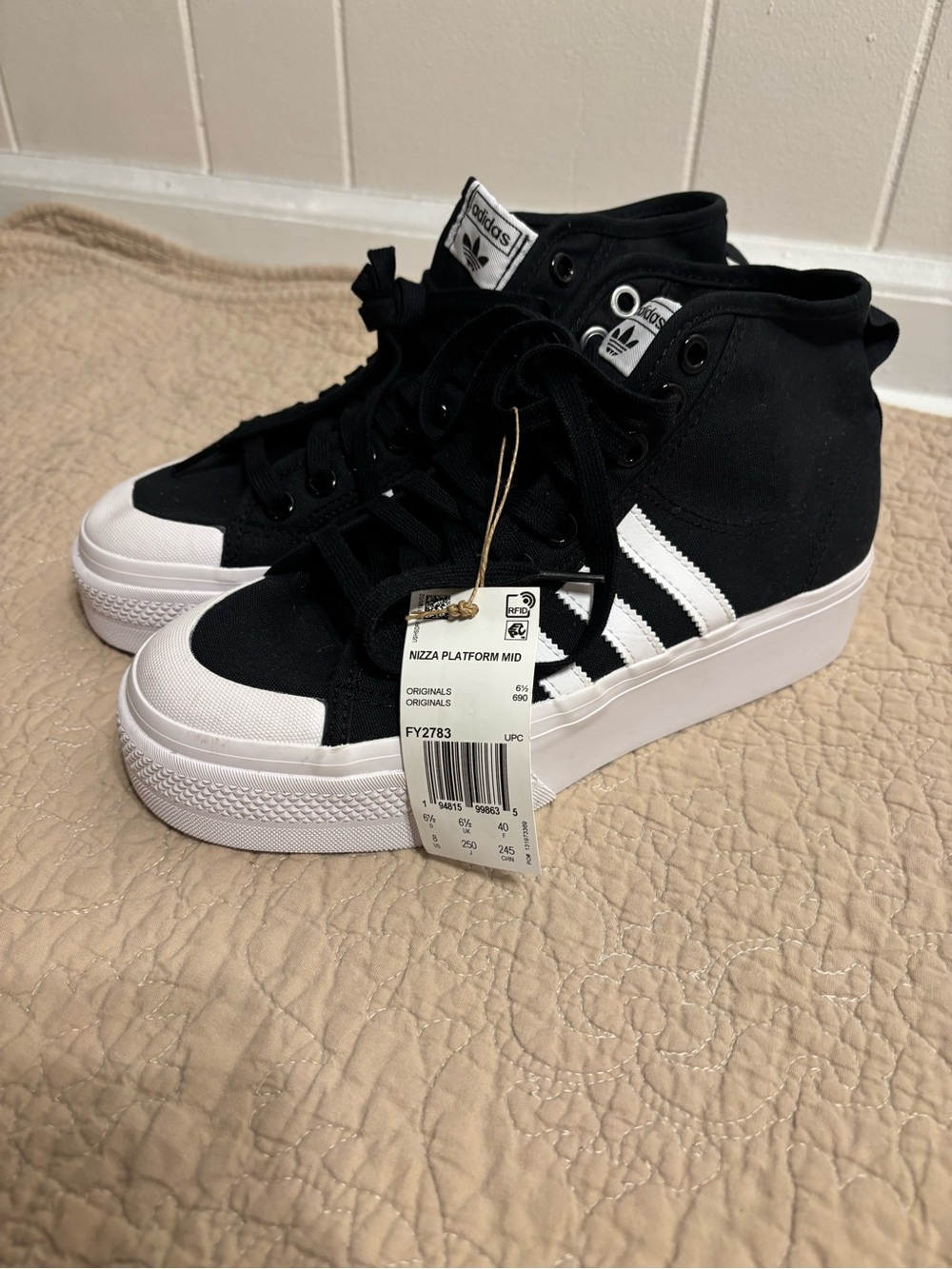 Adidas Originals Nizza Women's Platform Mid Shoes Size 8 Black White NEW! No box